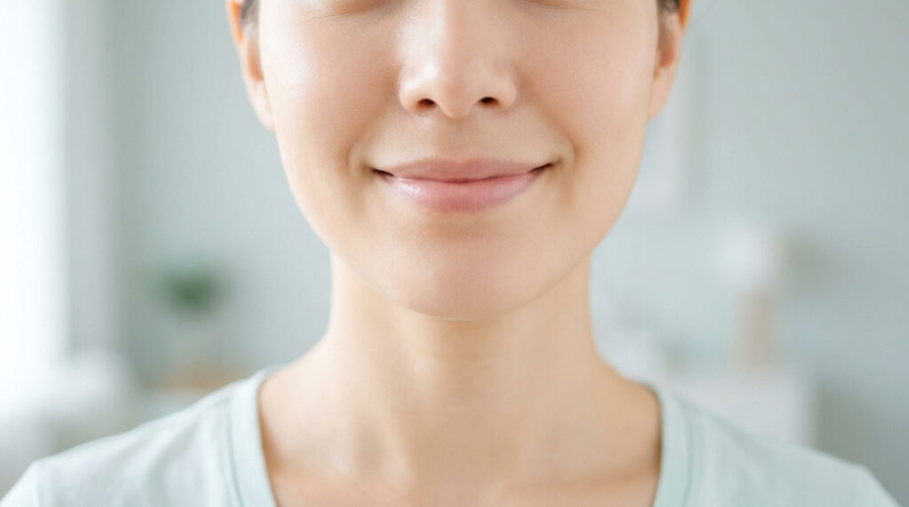 Gros plan sur le bas du visage d'une femme à la peau lisse et nette après une épilation laser de la moustache.